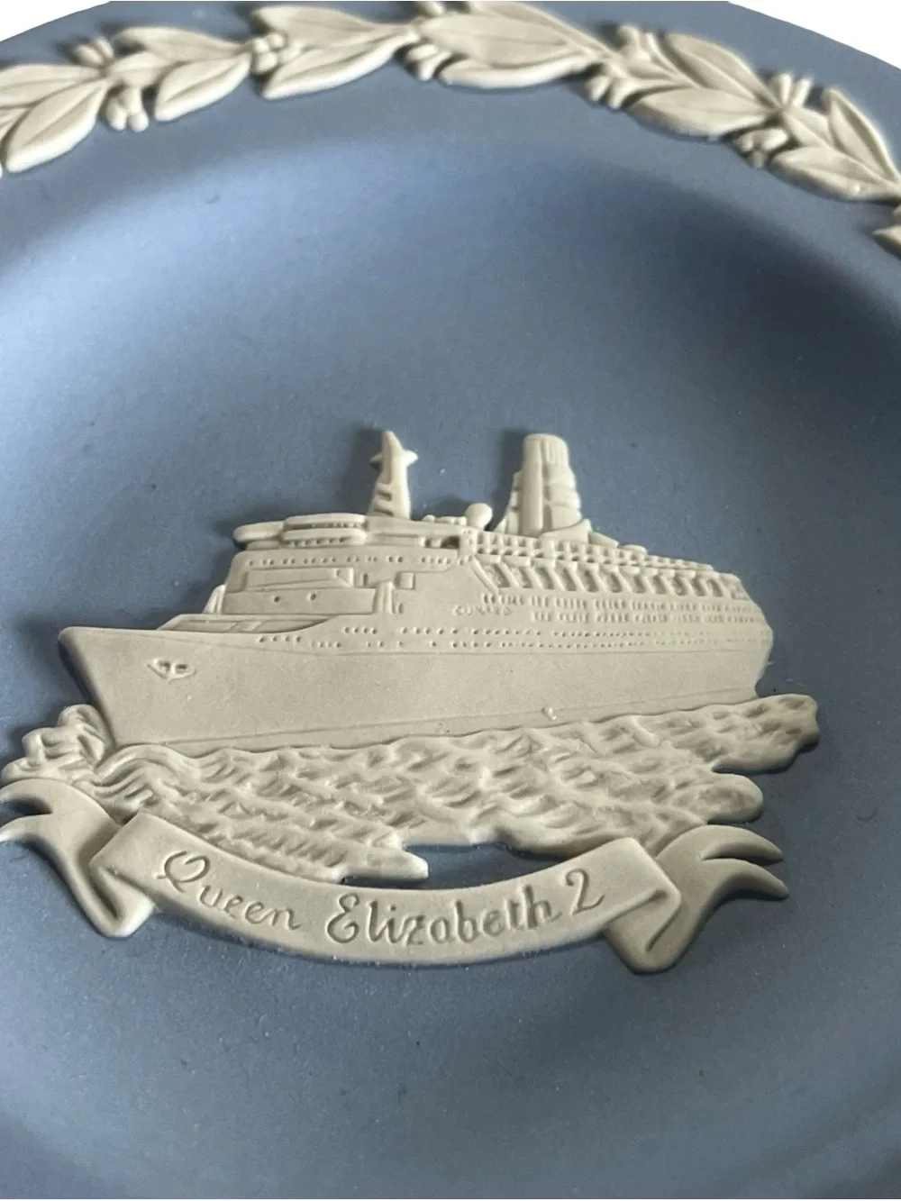 Wedgwood Blue Jasperware Queen Elizabeth 2 QE2 Cruise Ship Mini Plate 5”